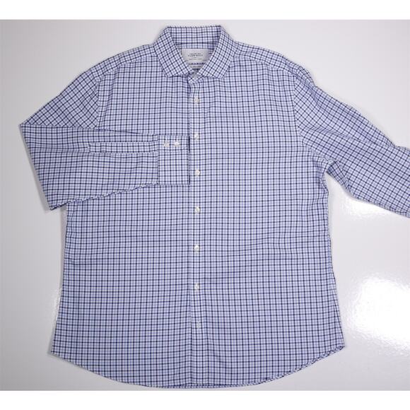 Charles Tyrwhitt Non Iron Slim Fit Blue Checkered Dress Shirt (44) 17.5-34 - Picture 2 of 7